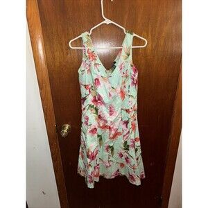 Chaps Ralph Lauren Women’s Green Blue Floral Midi Dress Size 8